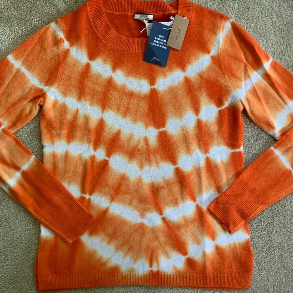 J crew Tie Dye Cashmere Sweater Orange Printed XS - Picture 8 of 10
